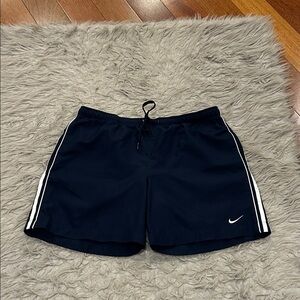 Nike Men's Navy Athletic Shorts with White Stripe